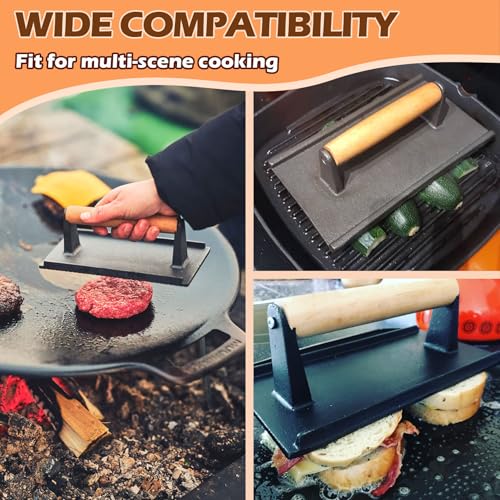 12" Rectangular Basting Cover & Cast Iron Grill Press Kit for Griddles/BBQ | Universal BBQ Melting Dome Steaming Lid & Smash Burger Bacon Press for Blackstone Flat Top Griddle Indoor/Outdoor — view 4