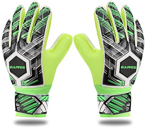 Zuuwee Soccer Goalie Gloves for Kids Size 5 Gal Youth Goalkeeper Finger Save Football Field Player Keeper Boys Girls Professional Protection Goaly Predator Glove 8-12 (Black and Green)