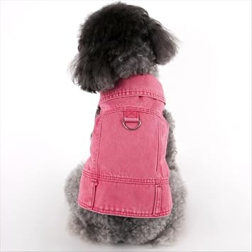 Dog Pink Jean Jacket Medium for Small Dogs Denim Vest Clothes Pet Boy Girl Cute Cat Cotton Coat Outfits Spring Costumes Pink,Medium