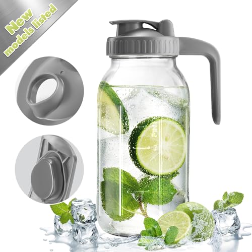 Image of Mason Jar with Pour Spout Lid V-shaped, 64 oz Iced Tea Pitcher with Lids Double Leak Proof, 2 Quart Drink Pitcher for Breastmilk, Sun Tea, Juice, Coffee Creamer, Juice Containers