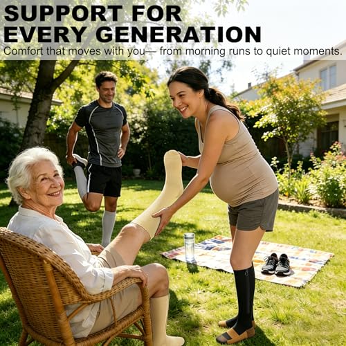 Image of CASMON 2 Pairs Zipper Compression Socks for Women & Men,15-20 mmHg Closed Toe Knee High Support Sock for Varicose Vein Edema