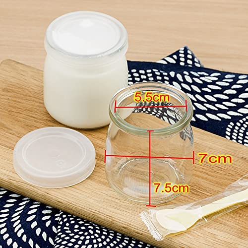 JZK Zestaw 6 Szt. 200 ml Doniczek na Jogurt z Pokrywkami, Małe Szklane Słoiki, Mini Kubki, Małe Szklane Butelki