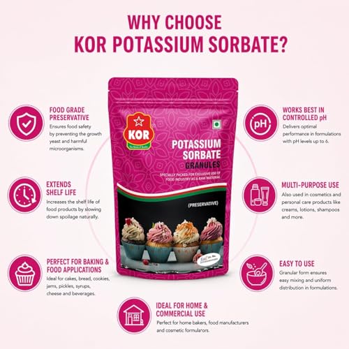 Image of KOR Premium Potassium Sorbate Granules - 400g (Pack of 1) | Food Preservative for Home Canning, Baking & Beverage Production
