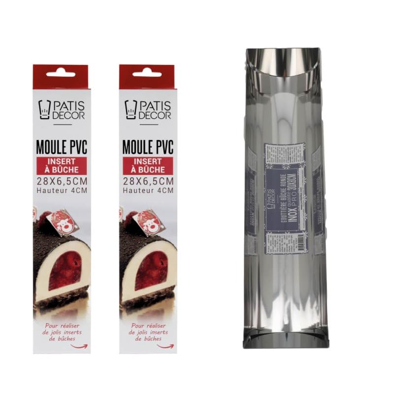 Kit pour bûche de Noël avec moule en acier inoxydable et 2 inserts en PVC
