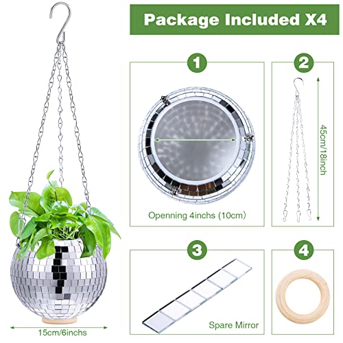 Yuxung 4 Pcs Disco Ball Planter Plant Hanger Indoor Hanging Planter With Chain Flower Plant Pots Mirror Disco Ball Decor For Outdoor Garden Home Porch, Silver (6 Inch) #TOP1