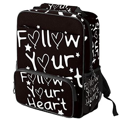 Sac à dos ordinateur portable noir et blanc Follow Your Heart pour femme et homme