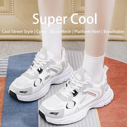 Women's Trendy Chunky Platform Sneakers, Cool Color - Block Mesh Design, Soft & Breathable, Thickened Non - Slip Sole, Fashion Casual Shoes3