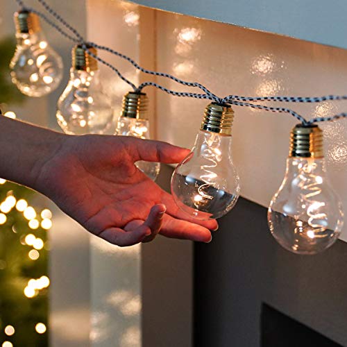 Guirlande Lumineuse Ampoules Incassables et Câble Vintage 2,50 mètres - Fil Tressé Rétro Noir et Blanc - Ampoules Edisson avec Micro Câble LED Éclairage Blanc Chaud par Festive Lights Cover