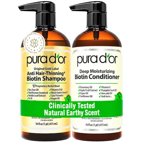 PURA D'OR Gold Label Anti-Thinning Biotin Shampoo & Conditioner, 16oz x2