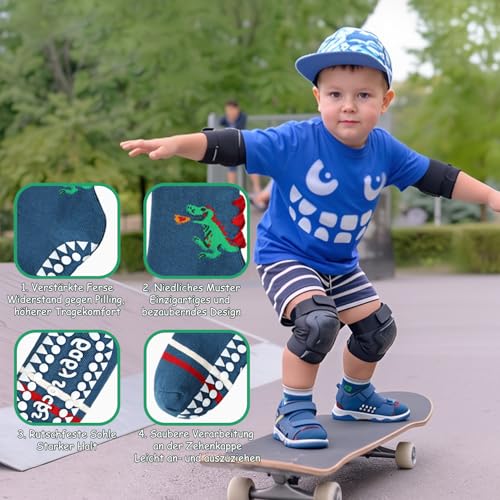 Utensilsto 5 Paar Stoppersocken Kinder Rutschfeste Socken Jungen Mädchen 27-32 Baumwollsocken mit Tiermotive Antirutschsocken Kinder Sportsocken für 6-8 Jahre Jungen Mädchen