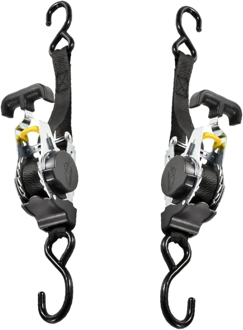 Lashing Straps Load Lugga Strap with S Hook Ratchet Tensioner Belt Tie Down Retractable Ratchet Straps for Trailers Vehicles Boat for Vans Trucks Trailer Truck Cargo(Black 2Batteries)