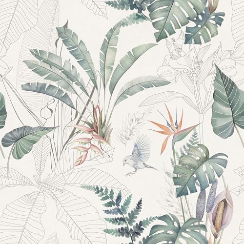 MANONIRIA Peel and Stick Wallpaper Tropical Botanical Palm Tree Leaf Contact Paper Waterproof Self Adhesive Removable Floral Boho Vinyl Roll for Bathroom Bedroom Living Room Kitchen 17.32 x 118.11