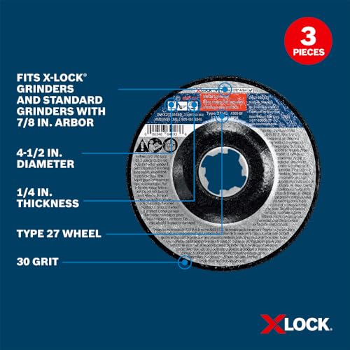 BOSCH GWX27LM450P3 4-1/2 In. X-LOCK® Metal Grinding Wheels - 3 Pack, 30 Grit, Type 27 - image 2