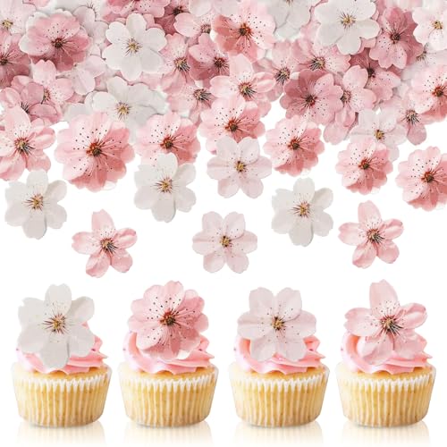 Essbare Blumen für Torte, 50 Stück Essbare Kirschblüten, Essbar Blüten Tortendeko Kirschblüte Tortendeko Essbar Blumen Cupcake Topper für Hochzeit Geburtstag Jubiläum