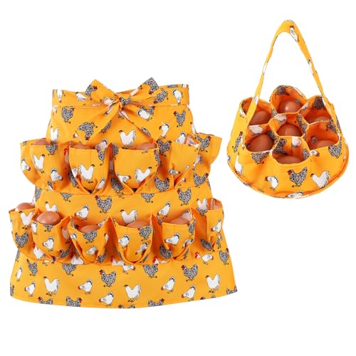 XLSXEXCL Egg Collecting Apron and Basket, 12 Pouches Chicken Egg Apron with 7 Pouches Chickens Eggs Basket, Aprons for Fresh Eggs for Duck, Goose, Bird, Various Poultry Collection (Half-body style 1)
