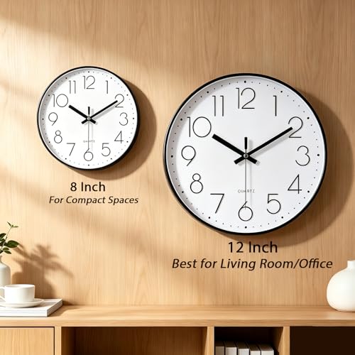Image of jomparis 12 Inch Wall Clock Silent Non Ticking Battery Operated Quartz Modern Decorative Round Wall Clock for Office Classroom School (Black)