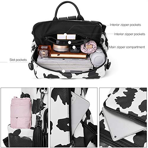 Image of CLUCI Backpack Purse for Women Fashion Leather Designer Travel Large Ladies Shoulder Bags with Tassel Milk Pattern, Black With Zebra Pattern, Large, Contemporary