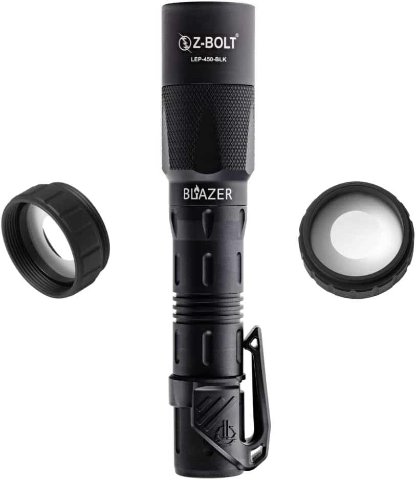 Z-BOLT® Blazer 18650 LEP Flashlight & Beam Shaping Diffuser for Duty Carry & EDC - Dual Fuel - 1100 Meter Range & 315,000 Candela - Free THYRM LPC Pocket Clip! (Black)