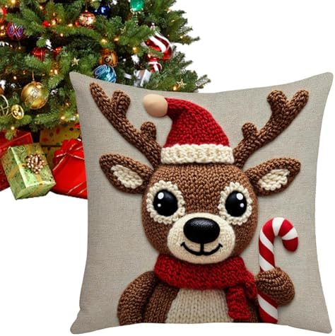 Fundas de Cojín Navideñas | Funda De Almohada De Lino De Alce - 4...