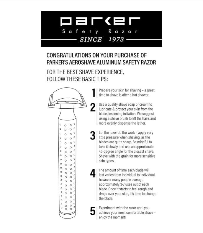 Image of Parker Safety Razor - The AeroShave, CNC Aluminum Double Edge Safety Razor & 5 Blades, Precision Blade Exposure for a Comfortable Shave, For Men & Women. Mild Aggression