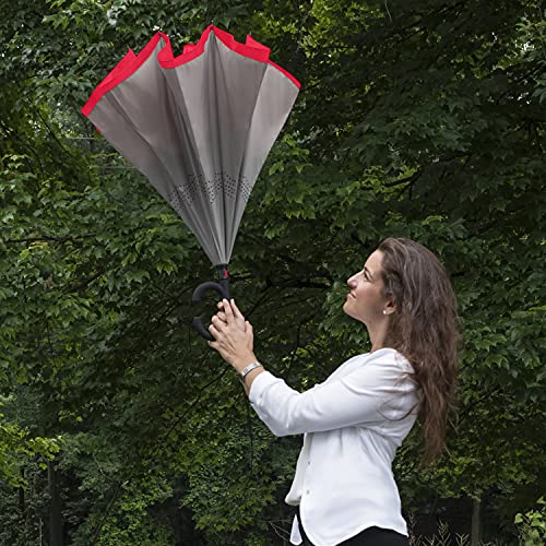 Strombergbrand Viceversa (Reversible Umbrella With C Handle), Hands Free Umbrella For Men And Women, Inverted Umbrella Windproof - Self Standing Umbrella, Orange Two-Tone Reverse Umbrella #TOP3