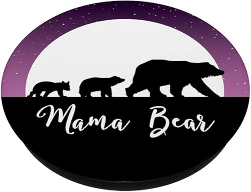 Miniatura 2 de Mama Bear Pop Socket 2 Cubs Purple Moon Stars Mothers Day - PopSockets Grip and Stand for Phones and Tablets, Negro