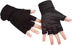 Luva Academia Meio Dedo com Proteção Antiderrapante para Musculação, Crossfit, Treino e Ciclismo. Protector Palmar Almofado com Ajuste em Velcro no Pulso, Unissex.