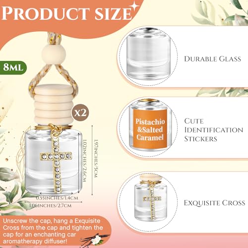 Image of 2 Pack Car Air Freshener Pistachio and Salted Caramel Hanging Essential Oil Diffuser Long Lasting Car Scent Automobile Aromatherapy with Rearview Mirror Accessories(Cross Pendant)