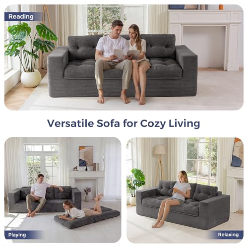 Image of MAXYOYO 79 inch Loveseat Sofa Couch for Small Spaces, Upholstered Boneless Cloud Couch for Apartment Bedroom, 2-Seater Love Seat Floor Modern Sofa with Pillows, No Assembly Required, Dark Grey