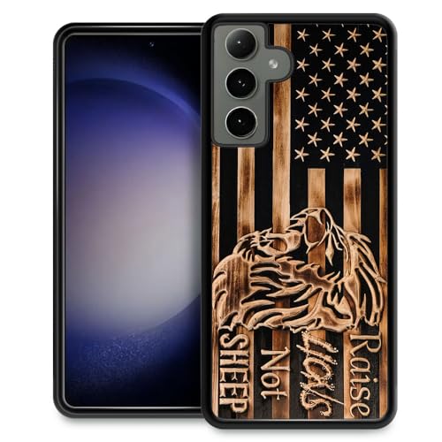 Coque Galaxy S24 Plus grain de bois drapeau américain lion antichoc en TPU