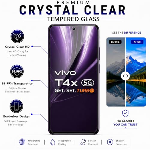 Image of ArmourPro 3D Borderless Tempered Glass for Vivo T4x and Vivo T3x, HD Clear Curved Edge to Edge Screen Protector, 9H Hardness, Oleophobic Coating, Case Friendly | Pack of 1