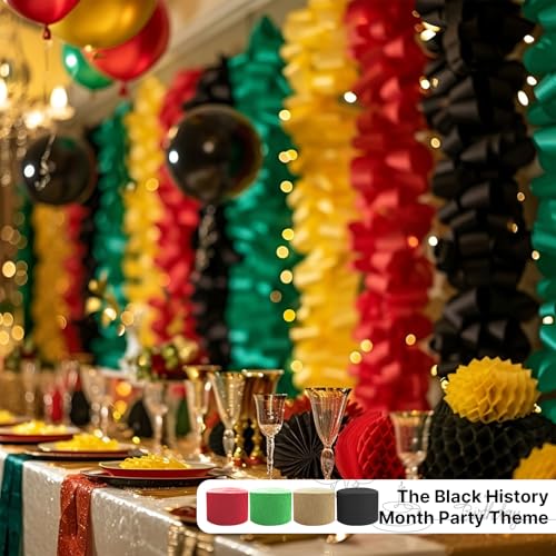 Image of PartyWoo Crepe Paper Streamers 6 Rolls 492ft, Pack of Red Black Green Streamers, Crepe Paper for Kwanzaa Party Decorations, Black History Month Decorations (1.8 in x 82 Ft /Roll)