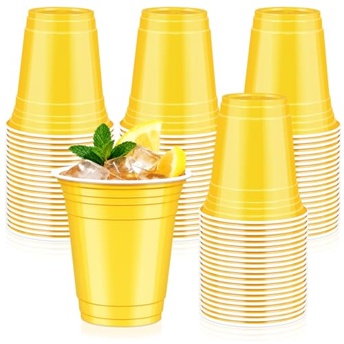LIKAJON 50 Yellow Plastic Cups 12 oz Disposable Cups Drinking Graduation Cups for Birthday Party Wedding Bridal & Baby Shower Picnic BBQ