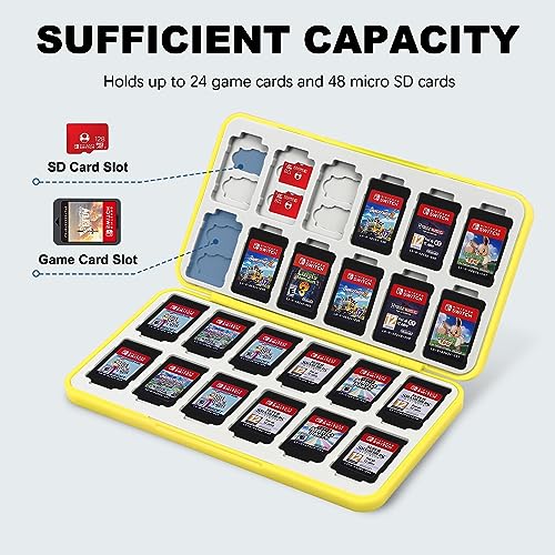 Image of FYY Nintendo Switch Game Case Holder for Switch 2 Cartridge Case with 24 Game Card Slots & 48 Micro SD Card Slots, Hard Shell, Silicone Lining Yellow