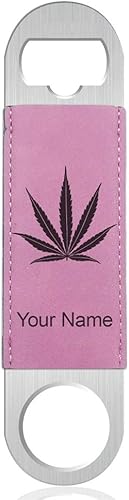 LaserGram Abrebotellas, hoja de marihuana, grabado personalizado incluido (piel sintética, rosa)
