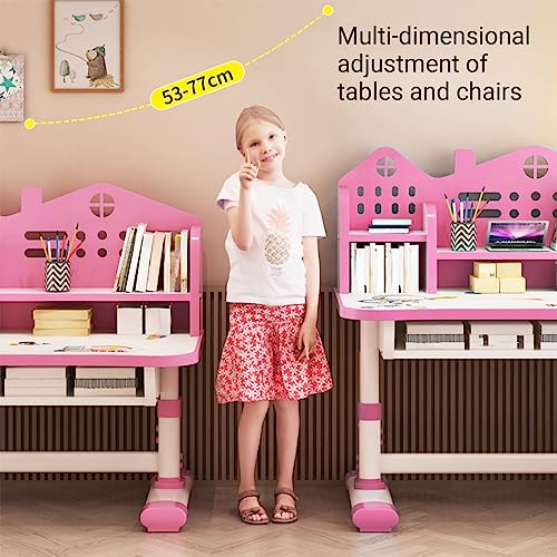 Miniatura 4 de Escritorio De Estudio Para Niños Y Niñas Con Silla Rosa Ajustable Y Almacenamiento
