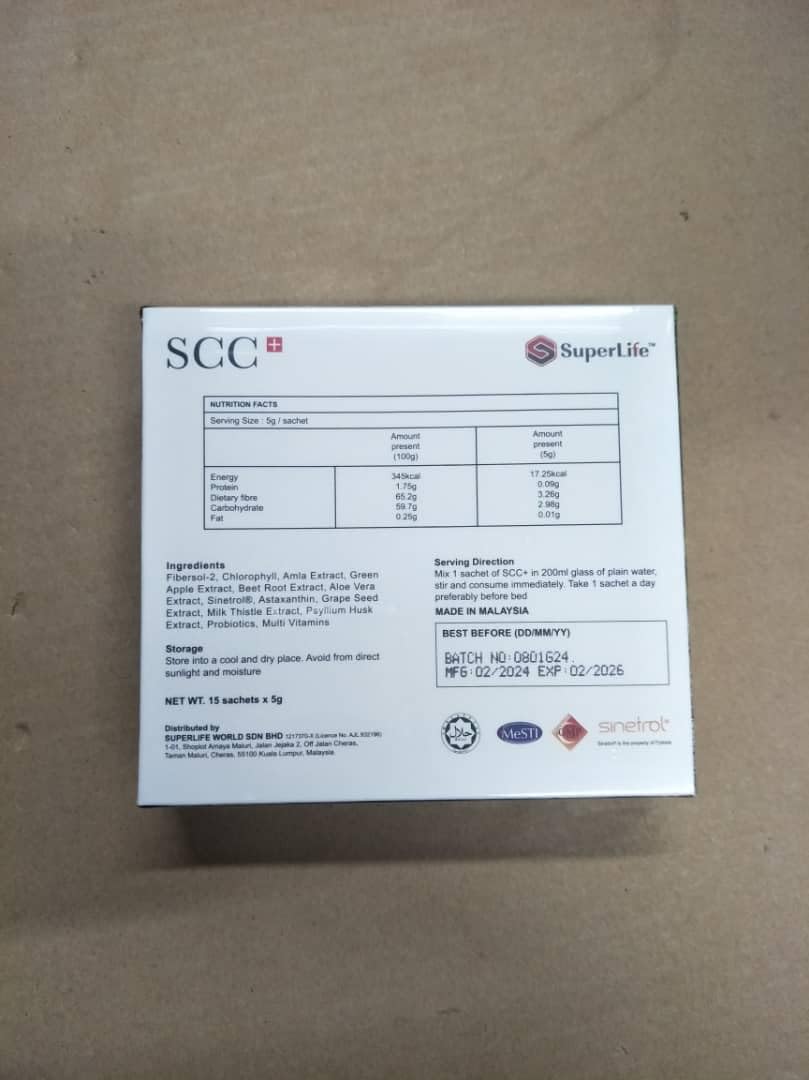 Super Life SCC+ Lot de 2 boîtes de 15 sachets de 5 g pour soins du côlon