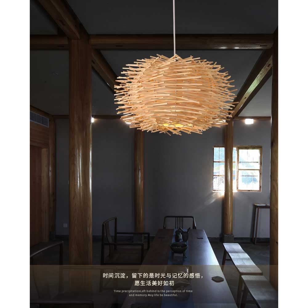Candelabro De Nido De Pájaro Creativo Lámpara Colgante De Bambú Accesorio De Iluminación Nido Pájaro, Lámpara Colgante De Mimbre Estilo Pastoral 1 Luces Luz Colgante Tejida para Isla Cocina