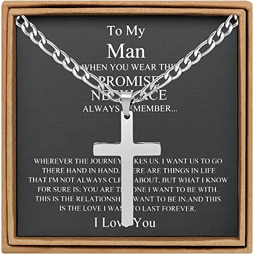To My Man Necklace Gifts For Him Silver Cross Necklace For Man Religious Gifts To Lover Husband Boyfriend For Birthday Christmas Anniversary Cross Necklace Stainless Steel Mens Jewelry 22 Inches #TOP5