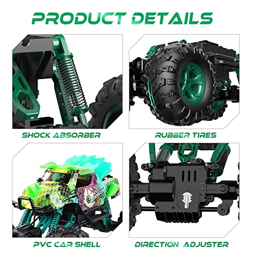 Holyton Remote Control Cars, 1:12 Large Scale Dinosaur Monster Rc Trucks, 4Wd Liftable Chassis Off Road Rock Crawler For Kids, 2 Batteries For 60+ Minutes Play, Rc Car Toys Gift For Boy & Girls #TOP7