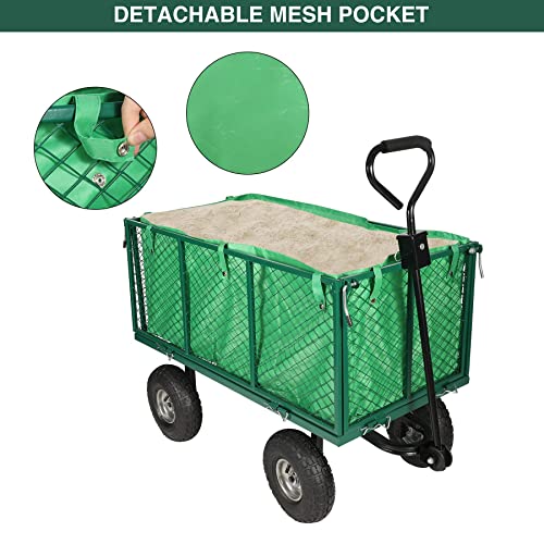 Stonehomy 550 Lbs Capacity Mesh Steel Garden Wagon Carts, Heavy Duty Pullable Gardening Utility Cart Flatbed With Wheels And Removable Sides For Garden Farm Yard Landscape, Green #TOP1