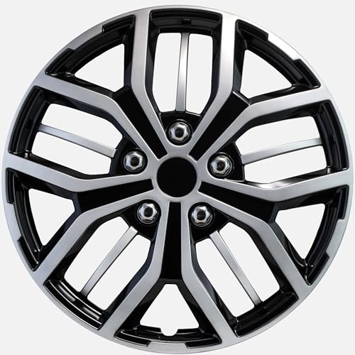 Image of LYDS Evolution Black & Silver Universal 15 inch Premium ABS Hubcap Wheel Cover Replacement Set of 4 - CWC-15S-B