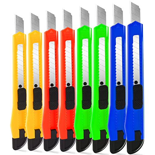 Image of 8 Pack Box Cutter Utility Knife, 9mm Snap-off Box Cutter Retractable for Opening Packages Cartons, Boxes, Disposable Box Cutters Exacto Knife Perfect for Office and Home use