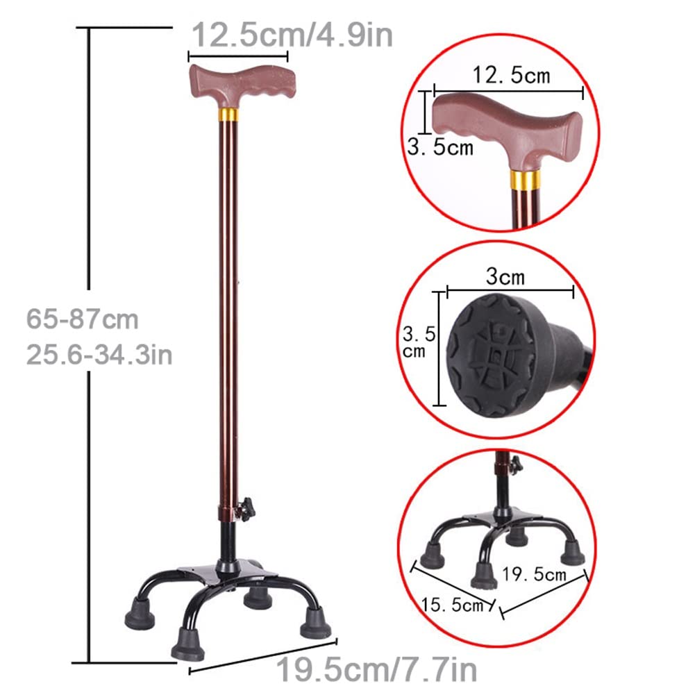 Bastón cuádruple para Hombres y Mujeres, bastón Ajustable con botón con Base de 4 Patas, tamaño Alto 140-190 cm, 110kg máx (Color : Traditional Handle)