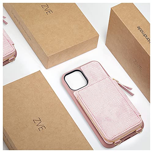 Wallet Case Compatible With Iphone 13 Pro, Zvedeng Card Holder Zipper Wallet Case With Crossbody Chain Strap Leather Purse For Women Shockproof Case For Iphone 13 Pro 6.1'' Lizard Skin Pink #TOP6