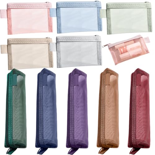 10 PCS Mesh Zipper Pouch Bags Mini Mesh Bag Cosmetic Travel Bag Lipstick Cosmetic Organizer Portable Makeup Bags Nylon Zipper Pouch for Office Supplies Cosmetics Travel Accessories