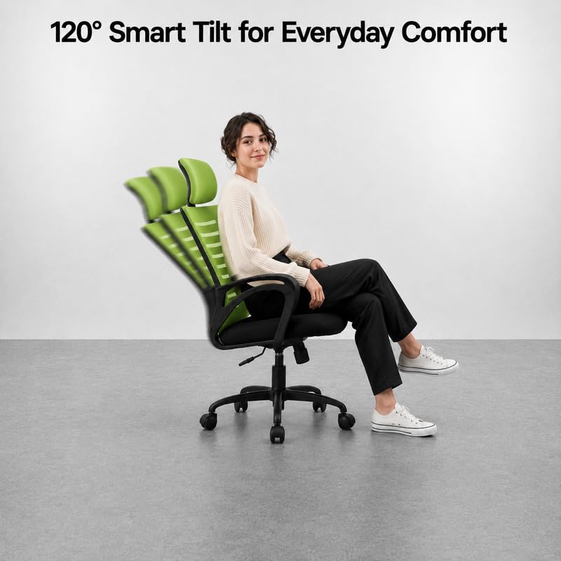 Image of CELLBELL Desire C104 Mesh High Back Ergonomic Office Chair - Adjustable Seat Height, Sturdy Metal Base, Revolving Study & Computer Chair for Work from Home, Pistachio Green