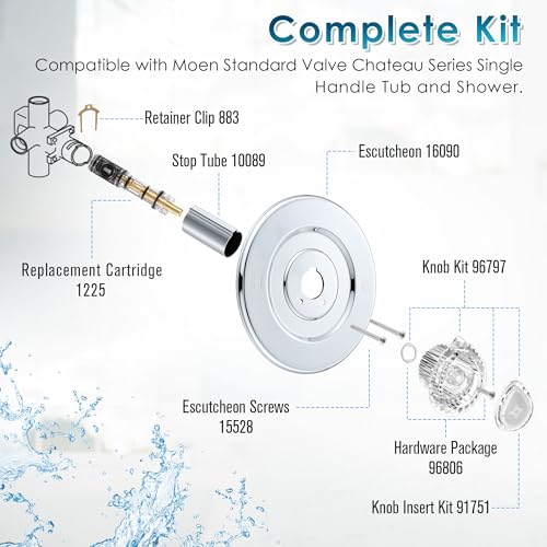 Hohean Tub and Shower Trim Kit with Cartridge Replacement, Compatible with Moen Standard Valve Chateau Series Single Handle Tub and Shower, Brass Stem (Chrome) - Thumbnail 6