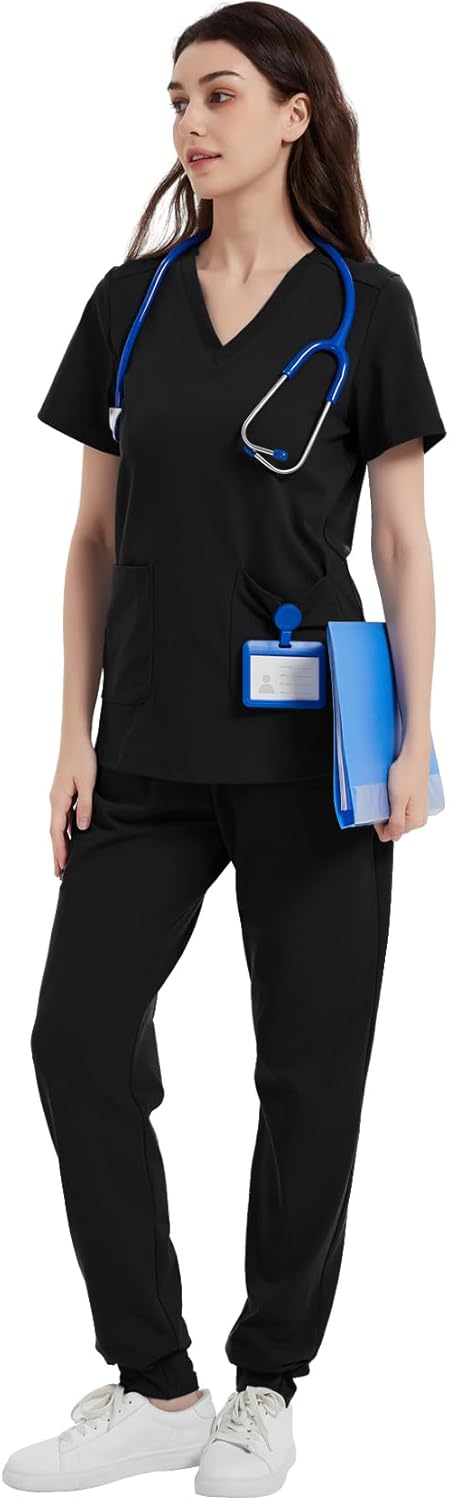 QBK Yoga Scrub Top for Women V Neck Shirt with 2 Pockets, Comfort Soft Stretch, Easy Care - Image 5