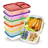 7 Pack Bento Lunch Boxes - Vonhen Reusable 3 Compartment Meal Prep Containers - Leakproof Lunch...